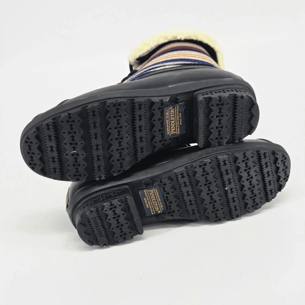 Pendleton Bridger Stripe Duck Mid Boot Black Waterproof Winter Women Shoes 6 NIB